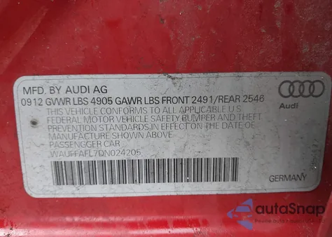 2013 Audi A4 2.0T Premium from USA, damaged, VIN WAUFFAFL7DN024205